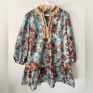 Tuckernuck Robin's Egg Floral Palmerston Dress sz XXL Long Sleeve Tiered Mini